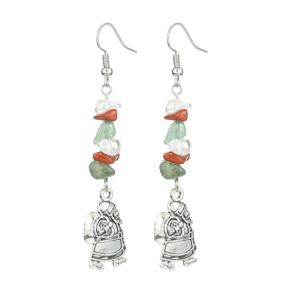 Boucles d'oreilles pendantes en alliage de style tibétain, thème de noël, avec épingles en laiton, boucles d'oreilles en jaspe rouge naturel, aventurine verte et perles de verre