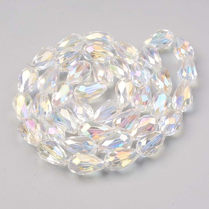 Transparent Glass Beads Strands, AB Color Plated, Faceted Teardrop