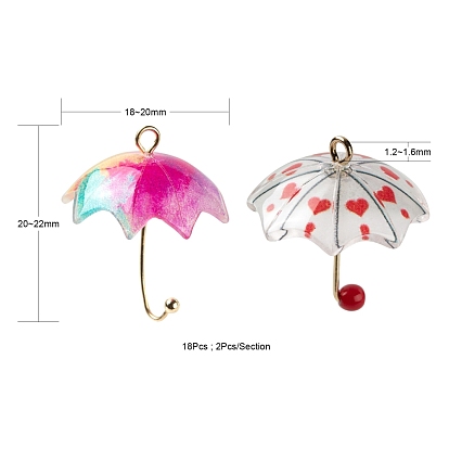 18 pcs 9 pendentifs acryliques imprimés de style, parapluie