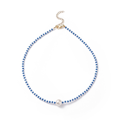 3piezas 3 conjunto de collares con cuentas de cristal y perlas de concha estilo para mujer