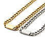 304 Stainless Steel Rectangle Pendant Necklace with Curb Chains for Men Women