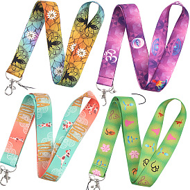 Chakra Theme/Flower Pattern Polyester ID Card Neck Strap Card Holder, Badge Holder Lanyard, with Plastic Clasps
