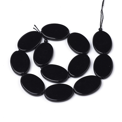 Synthetic Black Stone Beads Strands, Flat Oval
