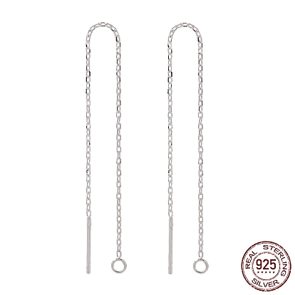 925 Sterling Silver Ear Stud Findings, with 925 Stamp, Ear Thread, with Cable Chain