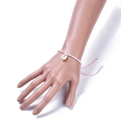 Perle de rocaille réglable en verre tressé, bracelets de charme, avec pendentifs en cauris et fil de nylon tressé