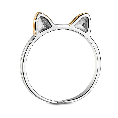 Shegrace Lovely 925 bagues de manchette en argent, anneaux ouverts, avec une véritable oreille de chat en plaqué or 24 k, 18mm