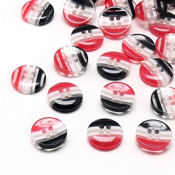 4-Hole Stripe Resin Buttons, Flat Round