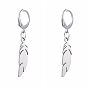 304 Stainless Steel Leverback Earrings, with 201 Stainless Steel Pendants, Feather