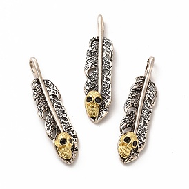 Rack Plating Brass Micro Pave Cubic Zirconia Pendants, Long-Lasting Plated, Lead Free & Cadmium Free, Feather Charm