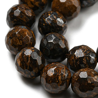 Bronzite naturelles brins de perles, à facettes (128 facettes), ronde