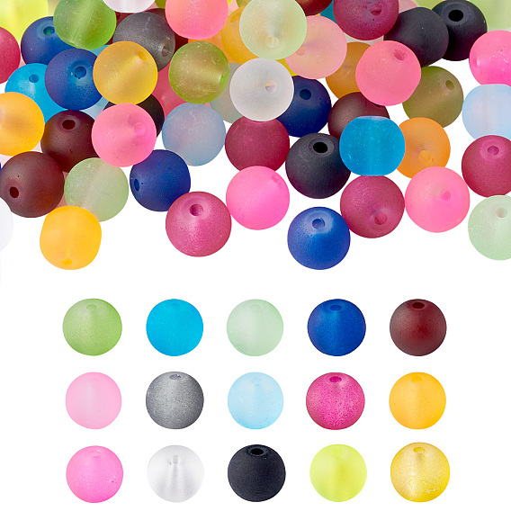 1Box 15 perlas de vidrio de color transparente, esmerilado, rondo