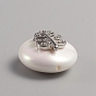 Shell Pearl Beads, with Brass Micro Pave Cubic Zirconia, Flat Round with Mixed Shape