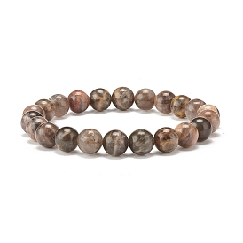 Bracelet extensible de perles rondes en pierre de soleil noire naturelle pour hommes femmes