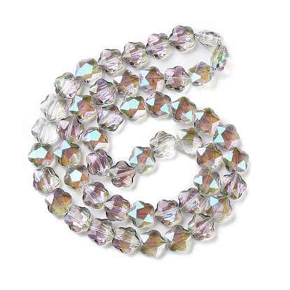 Transparentes perles de verre de galvanoplastie brins, demi arc-en-ciel plaqué, fleur facettée 