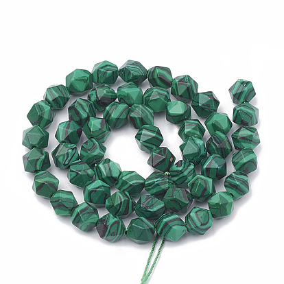 Synthetic Malachite Beads Strands, Star Cut Round Beads, Faceted