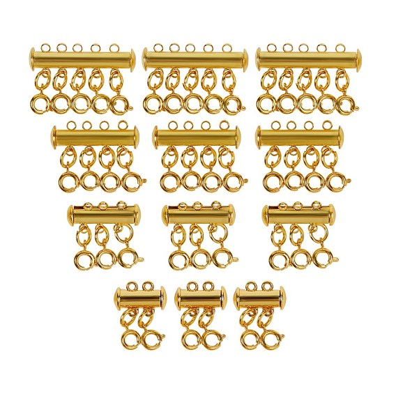 Tube Brass Magnetic Slide Lock Clasps, with Spring Ring Clasps