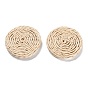 Handmade Woven Beads, Paper Imitation Raffia Covered with Wood, No Hole/Undrilled, Flat Round