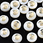 Freshwater Shell Beads, Golden Metal Enlaced, Flat Round with Smiling Face