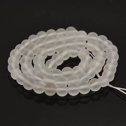 Frosted Natural Quartz Crystal Round Bead Strands, 6mm, Hole: 1mm, about 61pcs/strand, 15.7 inch