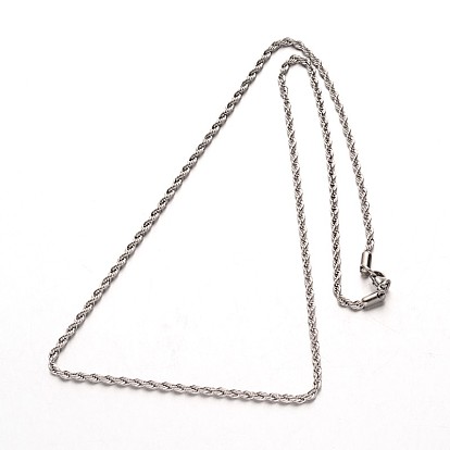 304 Stainless Steel Rope Chain Necklaces, with Lobster Claw Clasps, 23.7 inch(60.1cm), 3mm