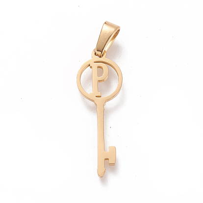 304 pendentifs initiaux en acier inoxydable, Pendentifs grand trou, clé avec lettre, or