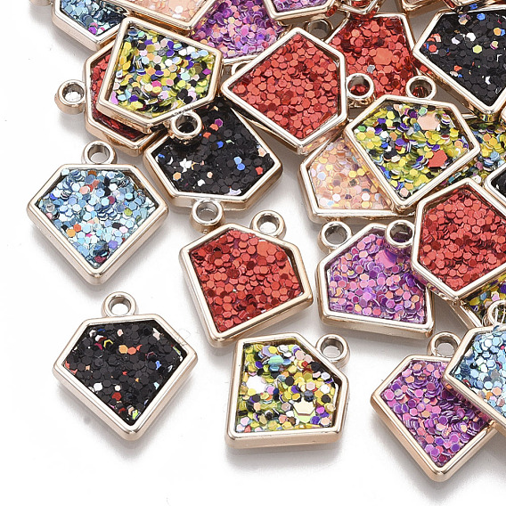 Uv pendentifs acryliques de placage, avec paillettes / paillettes de paillettes incrustées de similicuir, couleur mixte, diamant