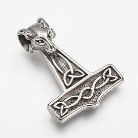 304 Stainless Steel Pendants, Sheep Head with Thor's Hammer