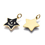 316 Surgical Stainless Steel Enamel Charms, with Jump Rings, Star, Black