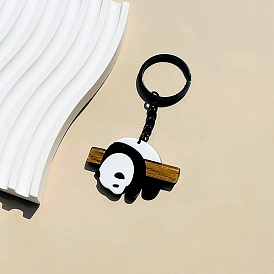 Cute Bamboo Panda Acrylic Pendant Keychain, with Iron Findings, for Woman Man Car Key Bag Decoration