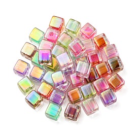 UV Plating Transparent Acrylic European Beads, Large Hole Beads, Cube