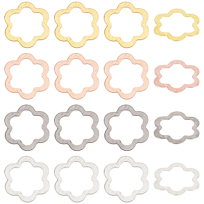 Nbeads 32Pcs 4 Color Hammered Brass Flower Linking Rings, 32.5x32.5x1mm