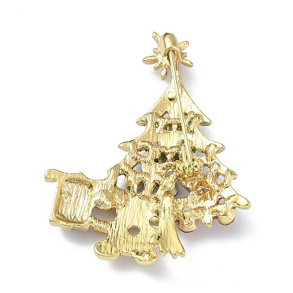 Alloy Glass Rhinestone Brooches, Enamel Pins, Christmas Tree
