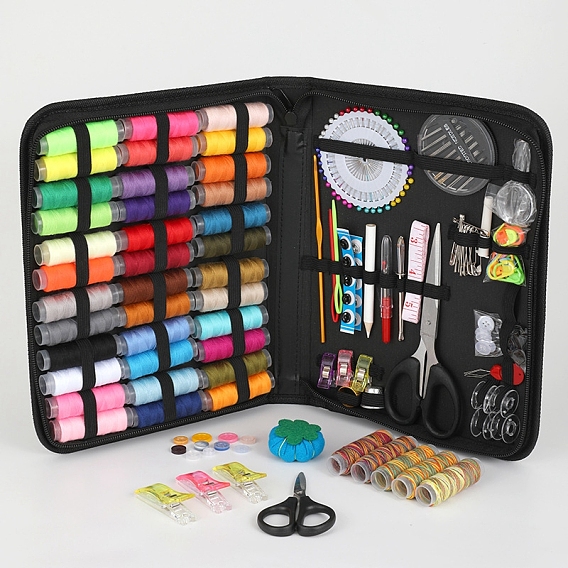 206 kits d'outils de couture bricolage pièces, y compris 41 fils à coudre de couleurs, aiguilles, marqueur de point, ciseaux, coussins, enfileur automatique facile