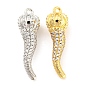 Rack Plating Brass Micro Pave Cubic Zirconia Pendants, Long-Lasting Plated, Lead Free & Cadmium Free, Horn Charm