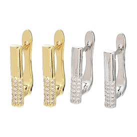 Rack Plating Brass with Cubic Zirconia Hoop Earring Findings, Latch Back, Long-Lasting Plated, Lead Free & Cadmium Free