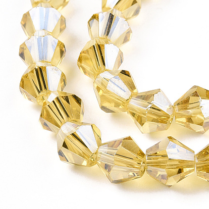 Electroplate Glass Beads Strands, Pearl Luster Plated, Faceted, Bicone