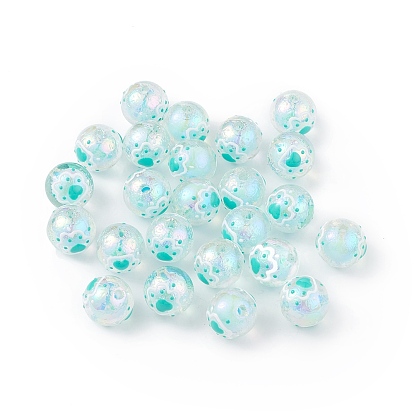 Placage uv perles d'émail acrylique irisé arc-en-ciel, rond avec empreinte de patte de chat