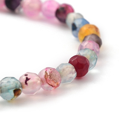 Faceted Round Natural Gemstone Stretch Beaded Bracelets, with Star Brass Beads