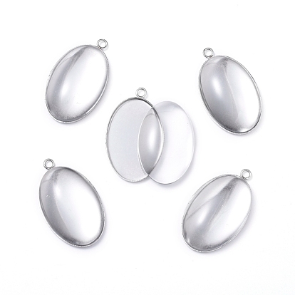 DIY Pendant Making, with 304 Stainless Steel Pendant Cabochon Settings and Transparent Oval Glass Cabochons