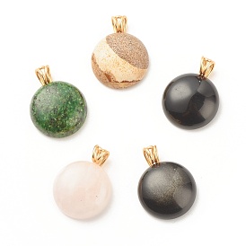 Natural Mixed Stone Pendants, with Light Gold Tone Copper Wire, Half Round/Dome