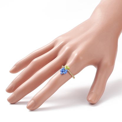 Glass & Brass Braided Fruit Finger Ring for Women, Colorful
