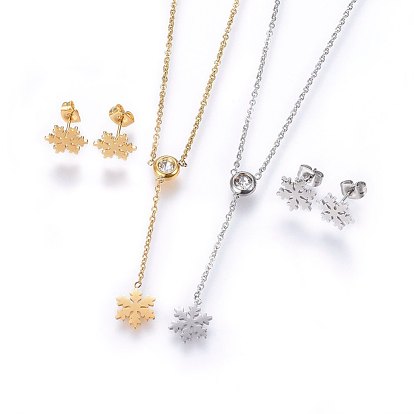 304 de acero inoxidable conjuntos de joyas, pendientes y collares pendientes, con diamante de imitación, copo de nieve
