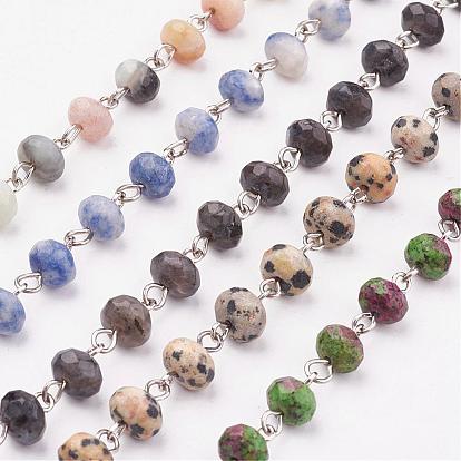 Chaînes de perles faites à la main, non soudée, avec des pierres précieuses et une aiguille en fer
