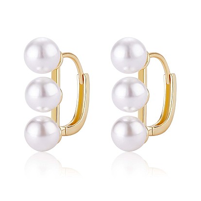 Boucles d'oreilles créoles à perles triple coquille, bijoux en laiton pour femmes