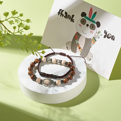 Набор эластичных браслетов с кодом Морзе, браслеты с хамсой / рука мириам, браслеты из бусин из натурального ископаемого, дерева и синтетического гематита, секретное сообщение счастливый подарок для мужчин женщин