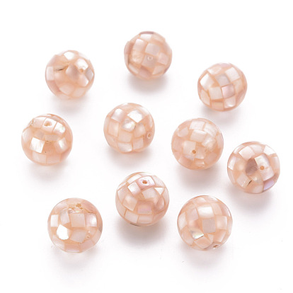 Resin Beads, with Natural Shell, Round