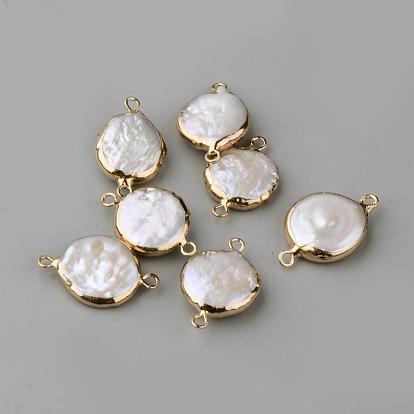 Connecteurs de liens en perles naturelles plaquées, avec les accessoires en fer, plat rond, or