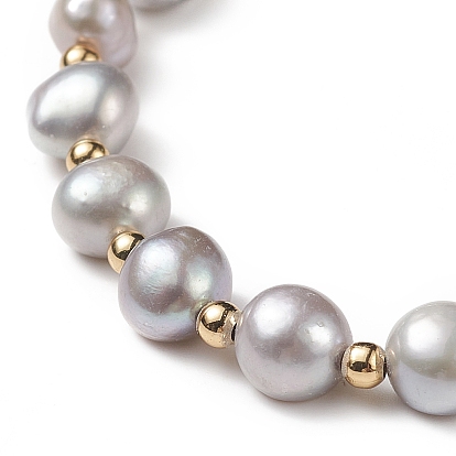 Pulsera con cuentas redondas de latón y perlas naturales teñidas, pulsera ajustable con cadenas doradas 304 de caja de acero inoxidable para mujer