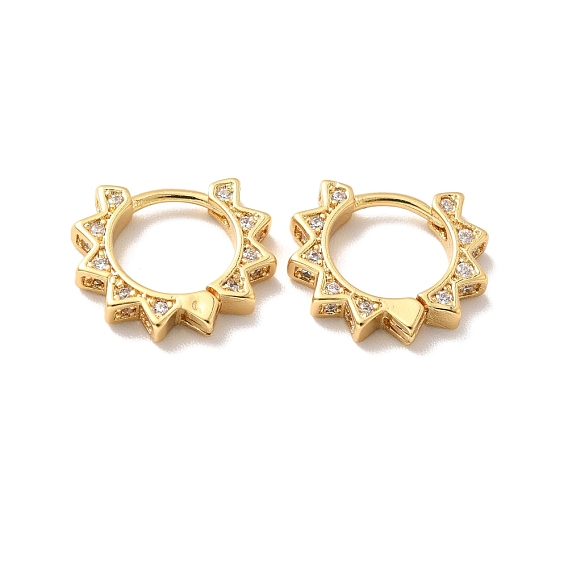 Clear Cubic Zirconia Sun Shape Hoop Earrings, Brass Hinged Earrings for Women, Cadmium Free & Nickel Free & Lead Free