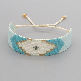 Amitié losange métier à tisser motif perles de rocaille bracelets pour femme, nylon réglable bracelets cordon tressé de perles